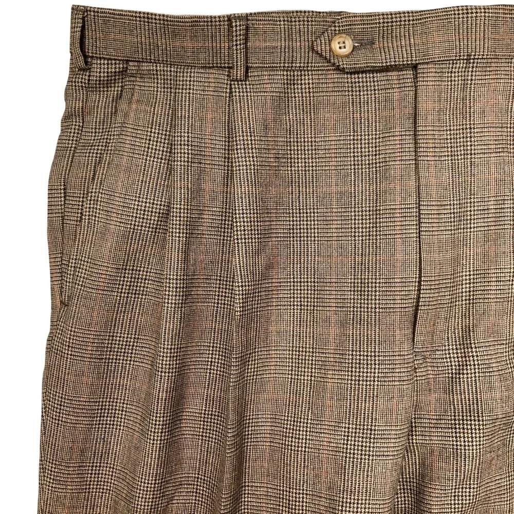 Brooks Brothers Mens‎ 38W 28L Brown Glen Plaid Career Trousers Worsted Wool